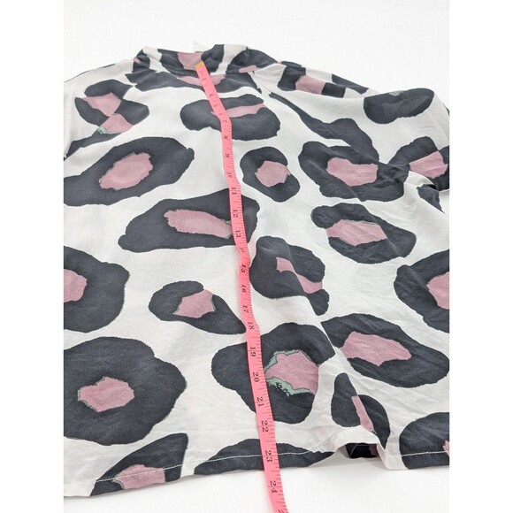 Tucker 100% Silk Leopard Print White Long Sleeve Tie Front Blouse USA Size Small - Picture 8 of 10